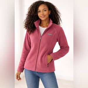 Columbia Womens Medium Fleece Jacket Mauve Pink Full Zip Pockets Outdoor Hiking